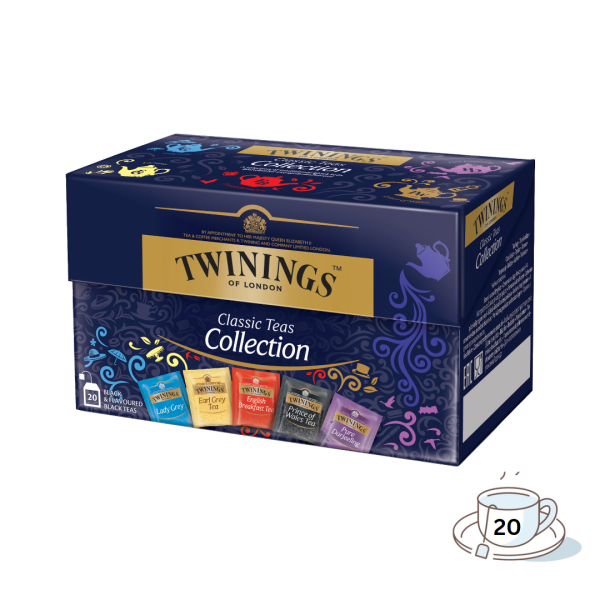 Twinings Classic Teas Collection, Auslese von 5 Schwarztee-Mischungen, 20 Teebeutel im Kuvert